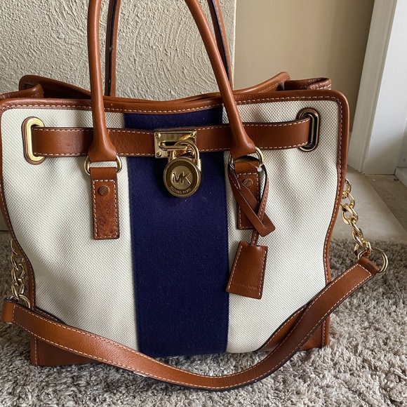 Michael Kors Large Hamilton Striped Satchel Purse - Picture 4 of 10